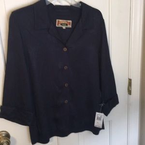 🔥Caribbean Joe NWT L Navy 3/4 sleeve blouse